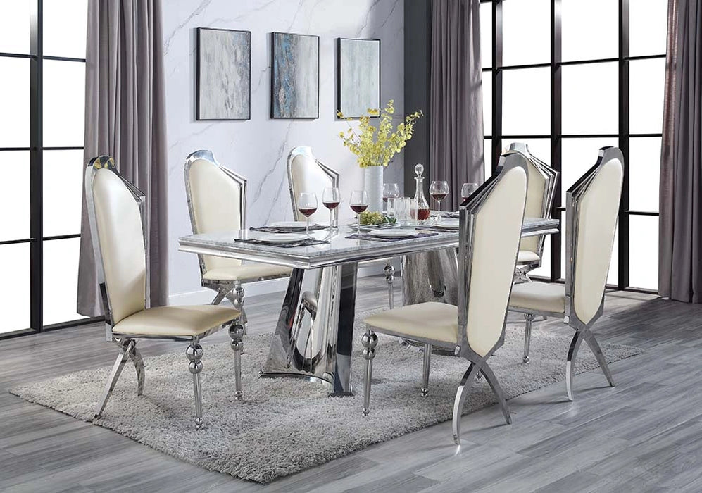 Dining Table w/Marble Top & Pedestal Base