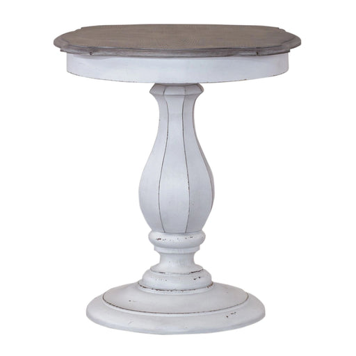 Magnolia Manor Round Accent Table in Antique White Base w/ Weathered Bark Tops image