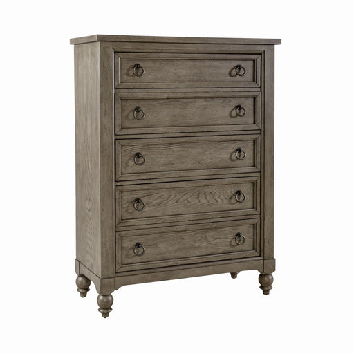 Americana Farmhouse 5 Drawer Chest in Dusty Taupe and Black image
