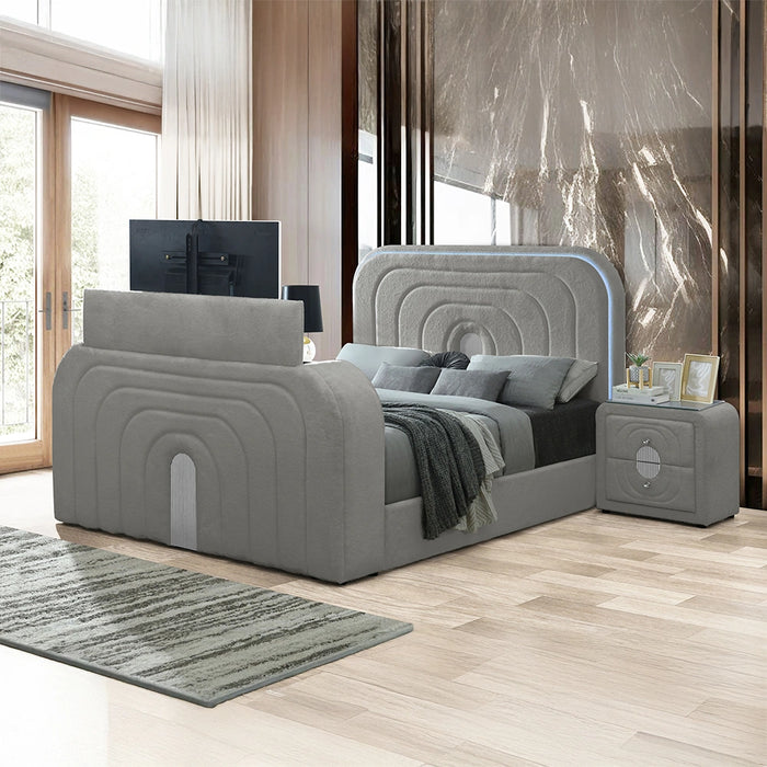 EK Bed w/Led, TV Stand, Fireplace & Bluetooth