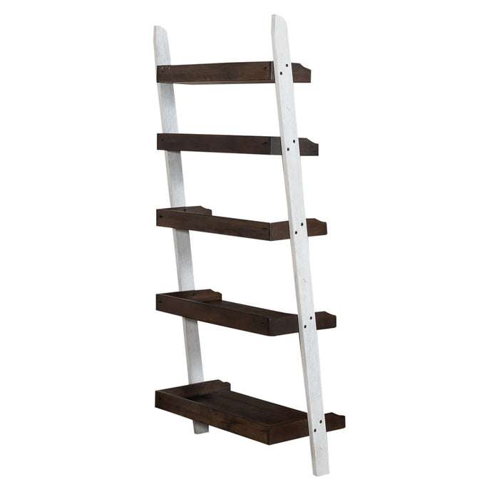 Farmhouse Leaning Bookcase in White/Oak