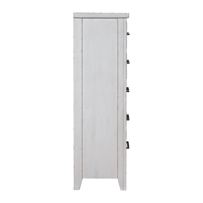 Backroads Drawer Chest in Weathered White/Parchment Brown