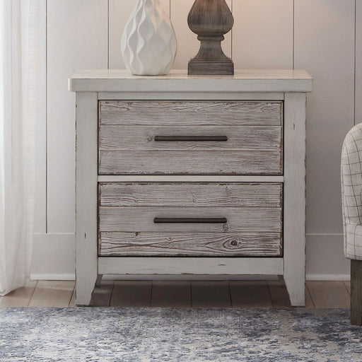 Liberty Furniture Backroads Nightstand w/ Charging Station in Weathered White/Parchment Brown image