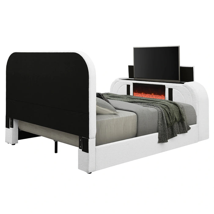 EK Bed w/LED, TV Cabinet, Fireplace & Bluetooth
