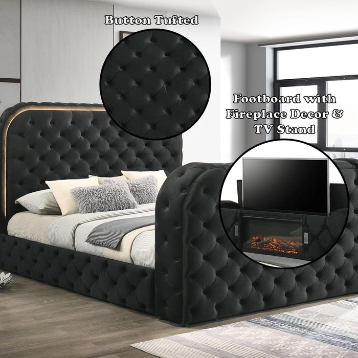 Eastern King Bed w/LED, Fireplace & TV Cabinet