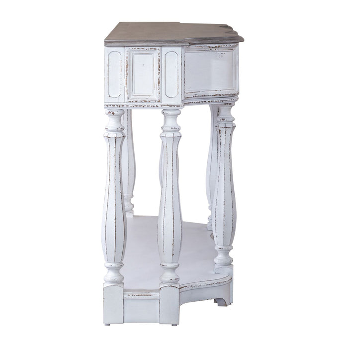 Magnolia Manor 56 Inch Hall Console Table in Antique White Base w/ Weathered Bark Tops