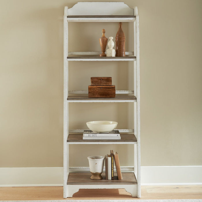 Liberty Furniture Magnolia Manor Leaning Pier Bookcase in Antique White & Weathered Bark image