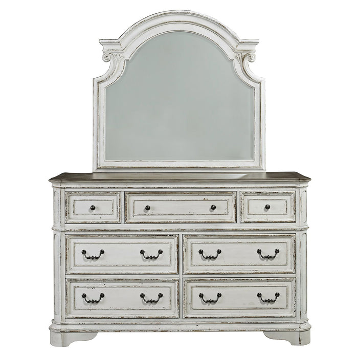 Magnolia Manor King California Upholstered Sleigh Bed, Dresser & Mirror