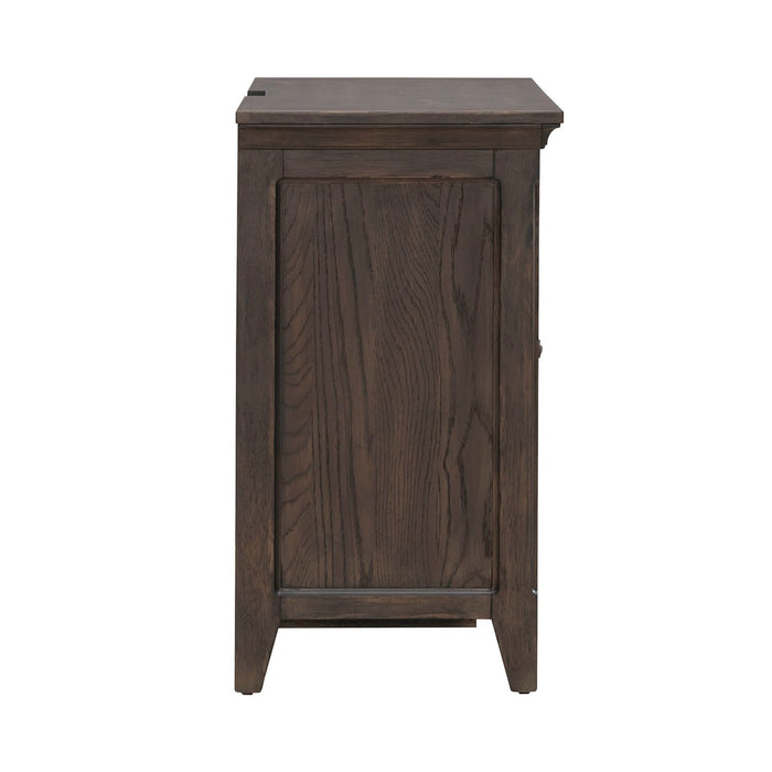Paradise Valley 2 Door Bedside Chest with Charging Station in Saddle Brown