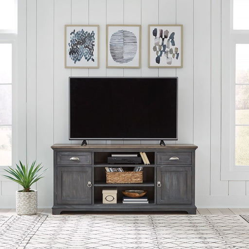 Liberty Furniture Ocean Isle 64 Inch Entertainment TV Stand in Slate with Weathered Pine image