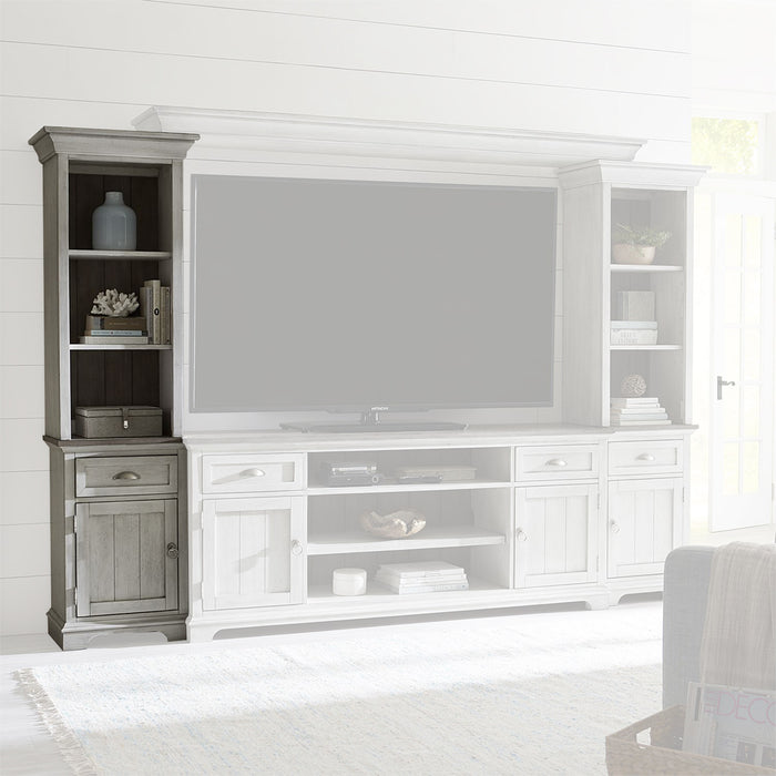 Liberty Furniture Ocean Isle Entertainment Center with Piers in Antique White with Weathered Pine 303W-ENTW-ECP