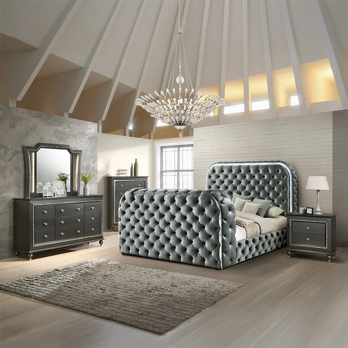 Eastern King Bed w/LED, Fireplace & TV Stand