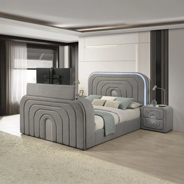 EK Bed w/Led, TV Stand, Fireplace & Bluetooth