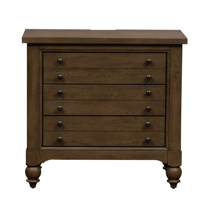 Americana Farmhouse 6 Drawer Bedside Chest in Dusty Taupe and Black