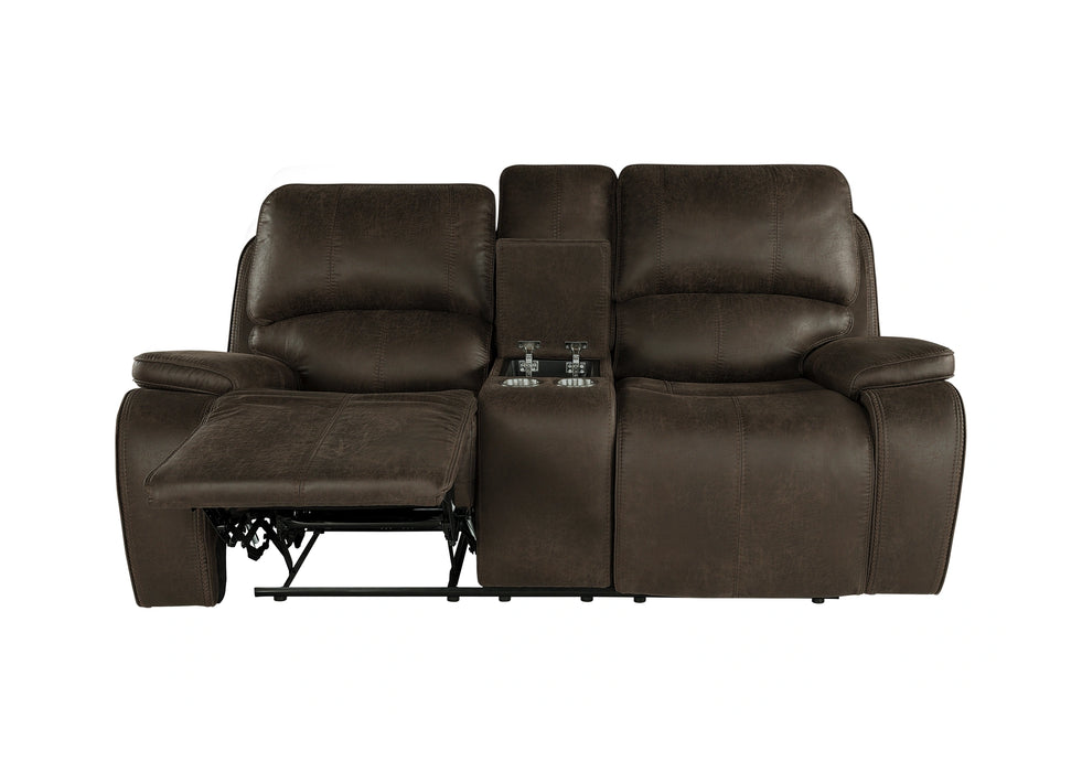 Brookings Console Loveseat W/ Dual Recliners-Brown