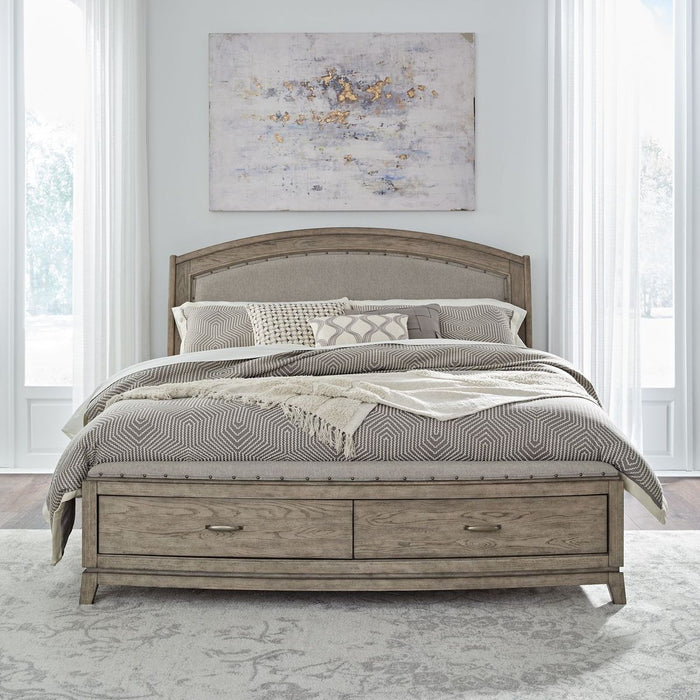 Liberty Furniture Avalon King Upholstered Storage Bed in Burnished Beige