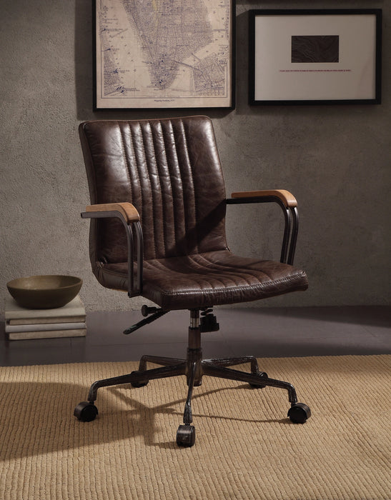 Joslin Distress Chocolate Top Grain Leather Office Chair