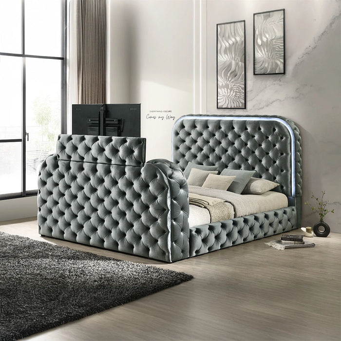 Eastern King Bed w/LED, Fireplace & TV Stand