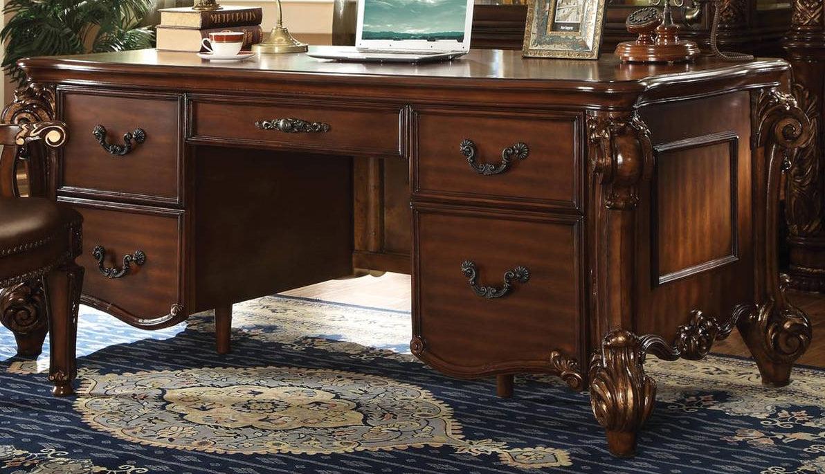 Acme Vendome Five Drawer Double Pedestal Desk in Cherry 92125