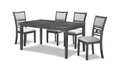 Gia 5 Pc 60" Dining Table & 4 Chairs-Gray