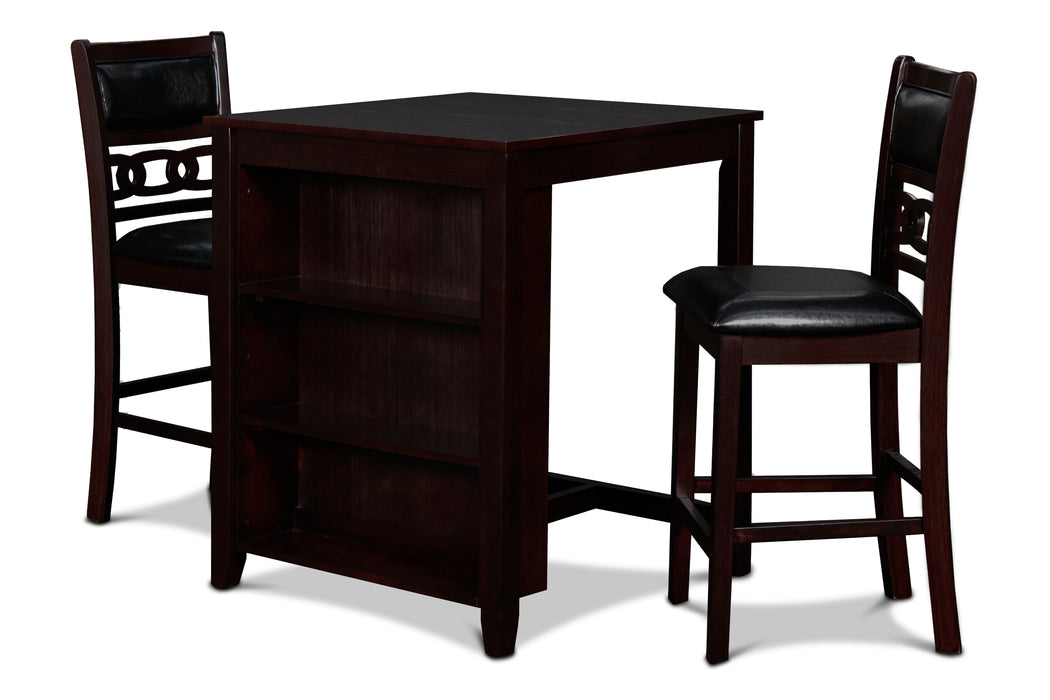 Gia 3 Pc 30" Storage Counter Table & 2 Chairs-Ebony