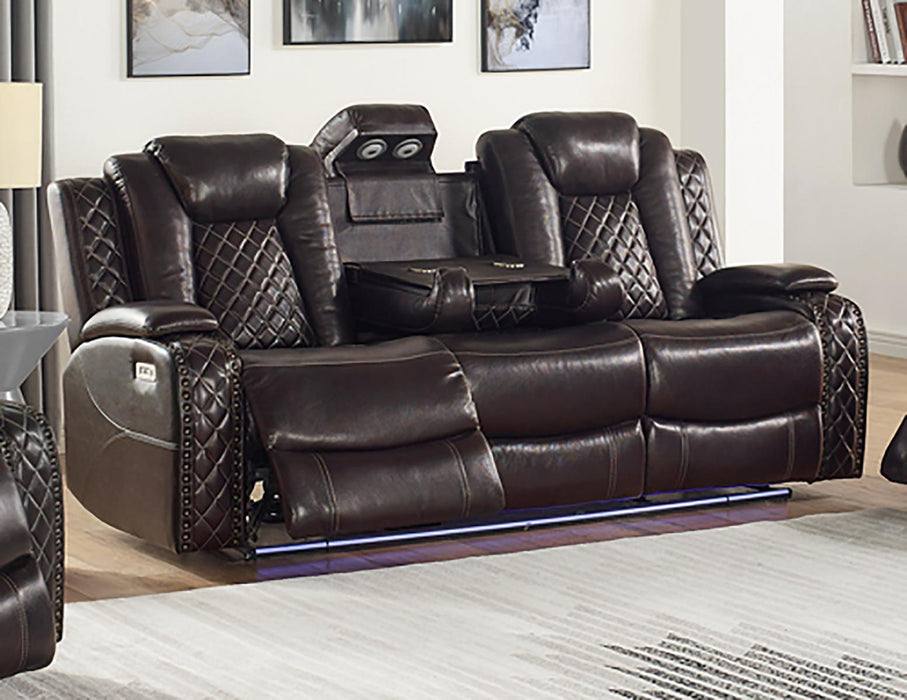 New Classic Furniture Joshua Sofa with Dual Recliner in Dark Brown