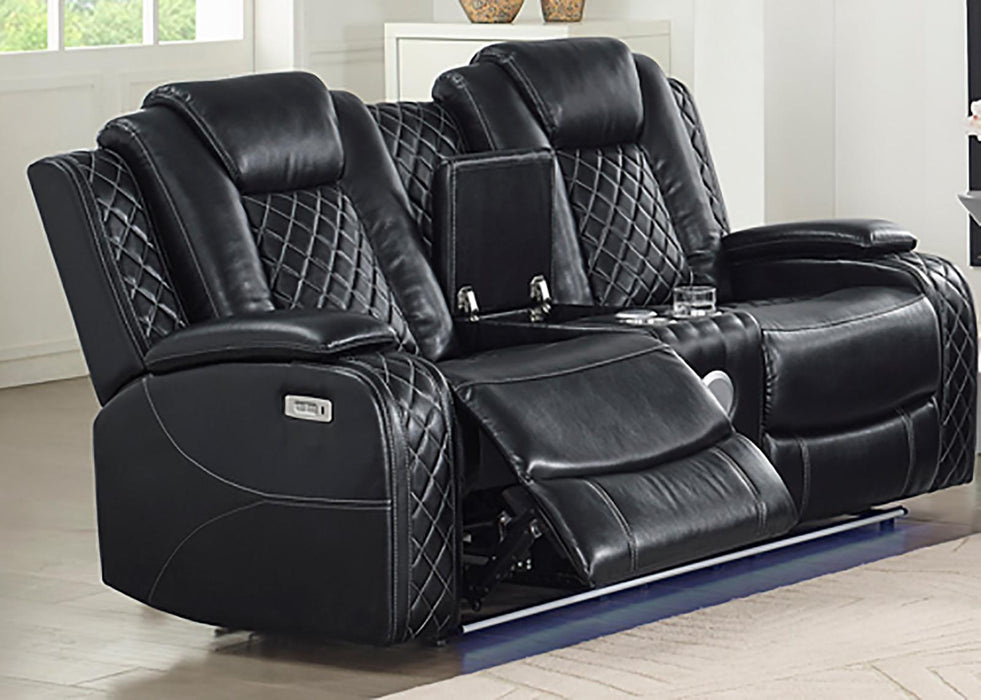 New Classic Furniture Orion Console Loveseat with Dual Recliners in Black