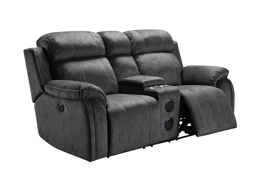 New Classic Furniture Tango Console Loveseat with Speaker and Power Footrest in Shadow