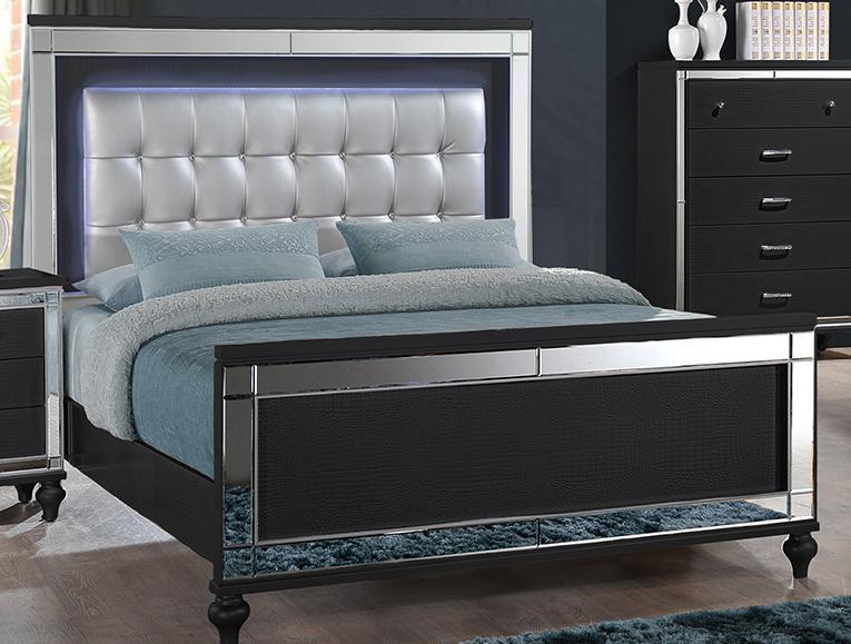 New Classic Furniture Valentino Queen Lighted Panel Bed in Black