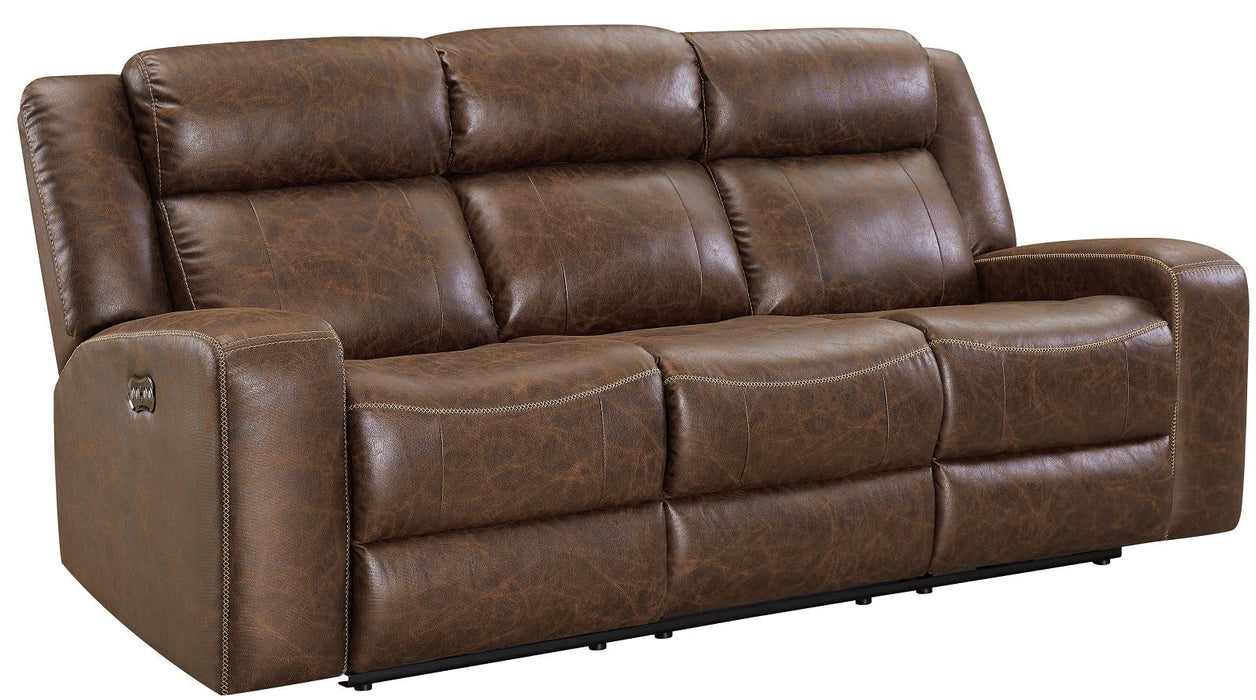 New Classic Furniture Atticus Dual Recliner Sofa with Power Footrest in Mocha