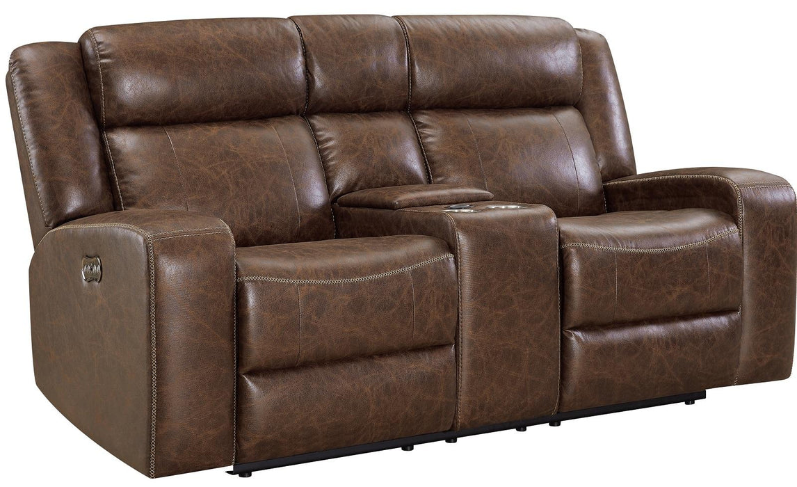 New Classic Furniture Atticus Console Loveseat With Power Footrest in Mocha