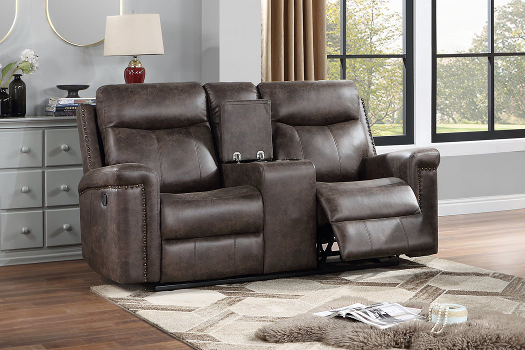Quade Console Loveseat W/ Dual Recliners-Mocha