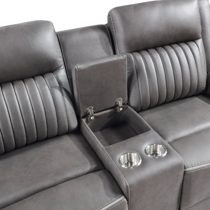 Enzo Console Loveseat W/ Dual Recliners--Gray