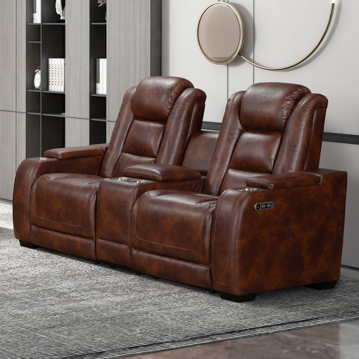 Chester Reclining Console Loveseat W/Pwr Hr & Fr-Brown