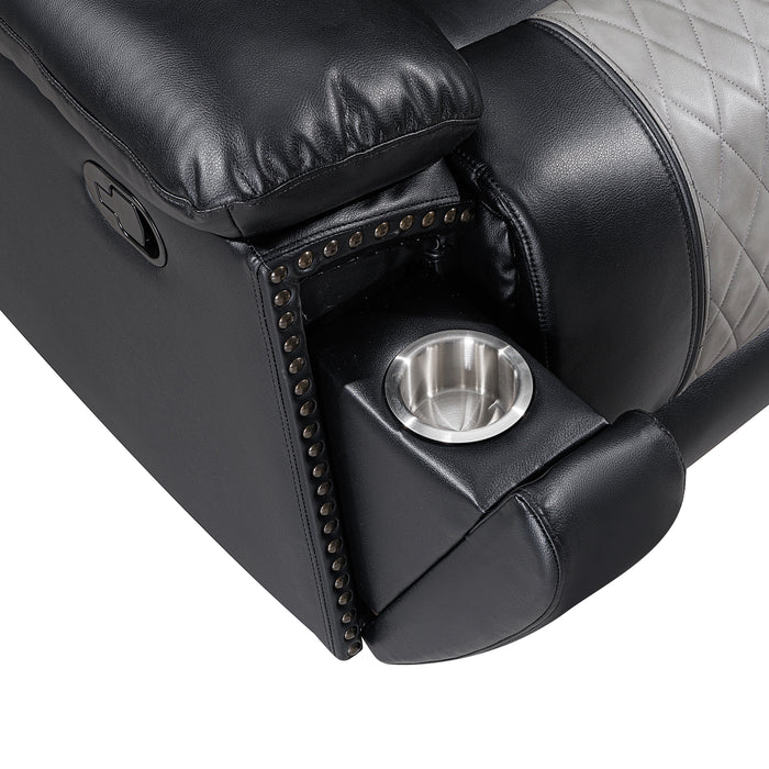 Nikko Console Loveseat W/ Dual Recliners-Black/Gray