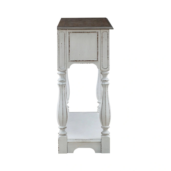 Magnolia Manor Hall Console in Antique White & Weathered Bark EST SHIP TIME APPX 4 WEEKS image