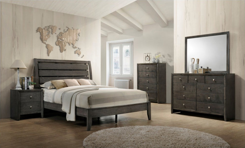 Crown Mark Furniture Evan King Panel Bed in Grey