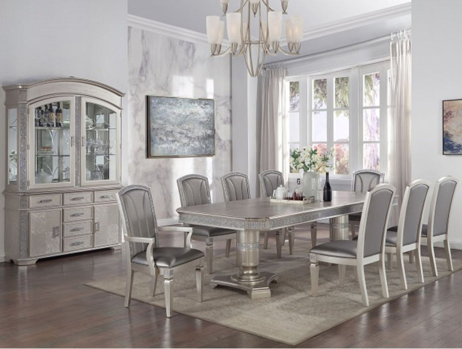 Crown Mark Klina Glam Dining Arm Chair in Light Gray (Set of 2)