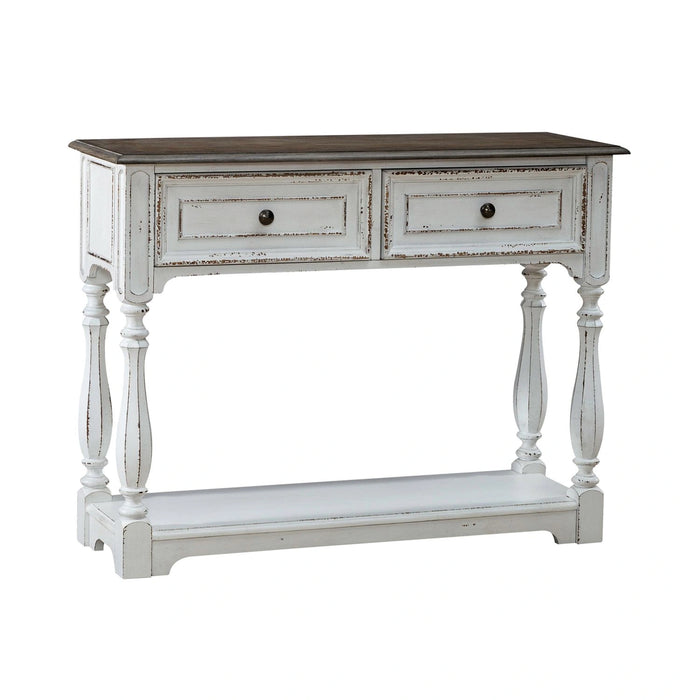 Magnolia Manor Hall Console in Antique White & Weathered Bark EST SHIP TIME APPX 4 WEEKS image