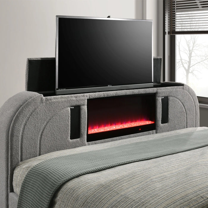 EK Bed w/Led, TV Stand, Fireplace & Bluetooth