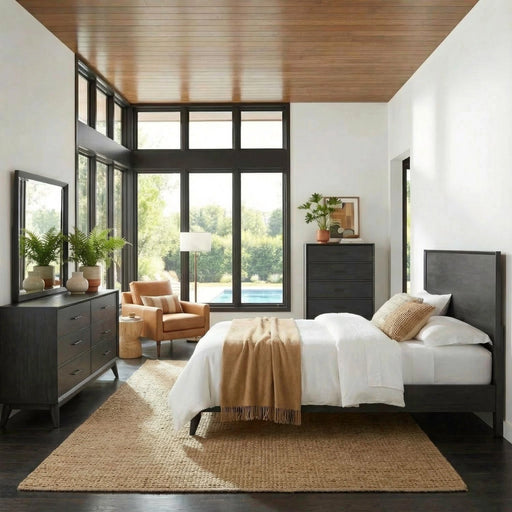 Century Modern King Platform Bed, Dresser & Mirror, Chest image