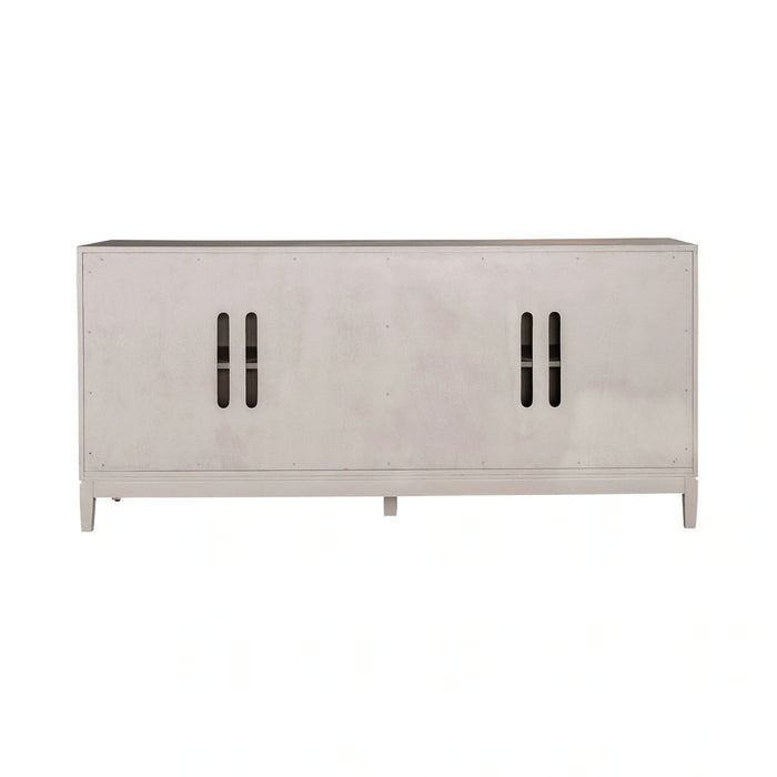 Kinsley 4 Door Accent Cabinet in Washed Taupe & Silver Champagne EST SHIP TIME APPX 4 WEEKS image