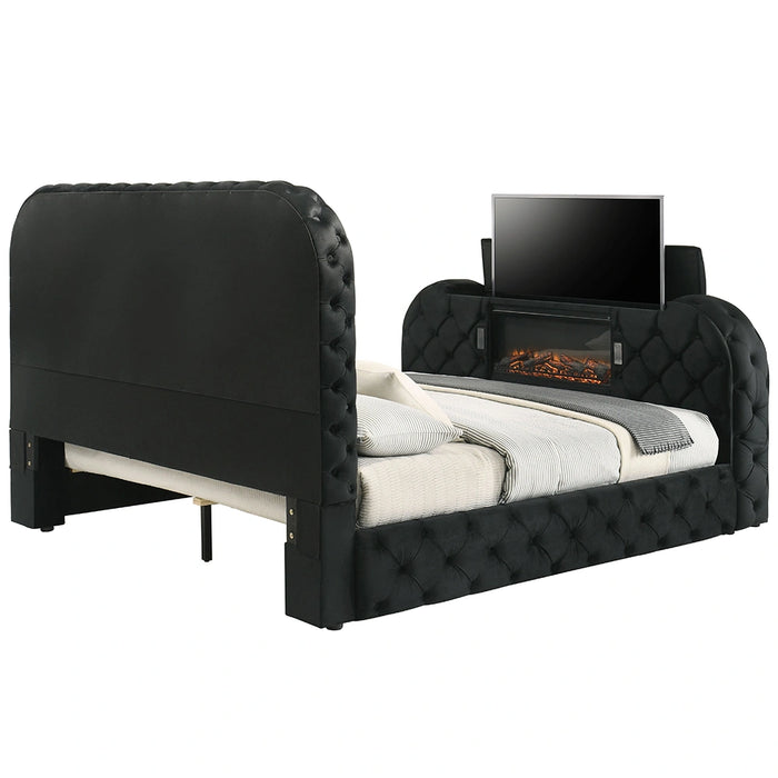 Eastern King Bed w/LED, Fireplace & TV Cabinet
