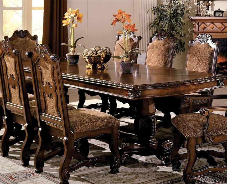 Crown Mark Neo Renaissance Double Pedestal Dining Table in Warm Brown